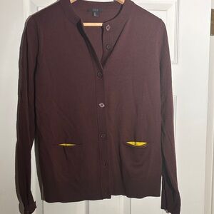 Brown COS Cardigan with Yellow Accents